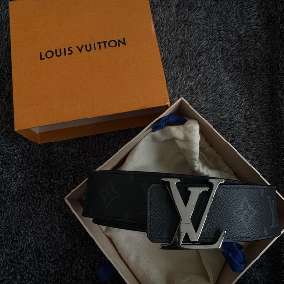 Louis Vuitton Monogram Reversible Black Belt with Silver LV Buckle